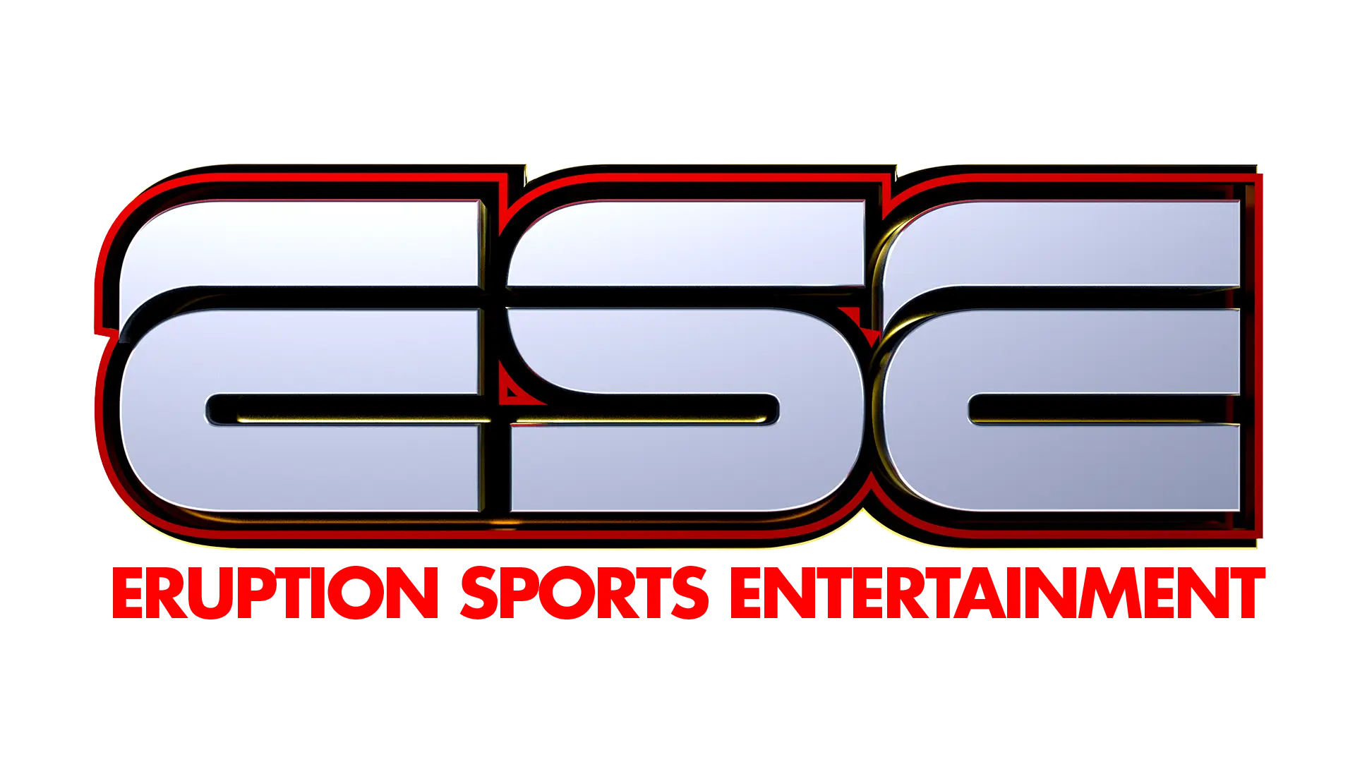 Silver and red logo of Eruption Sports Entertainment, with large stylized letters ESE above the full name in bold red text, echoing the excitement of a Tournament of Champions.